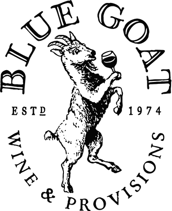 The Blue Goat wine shop logo.